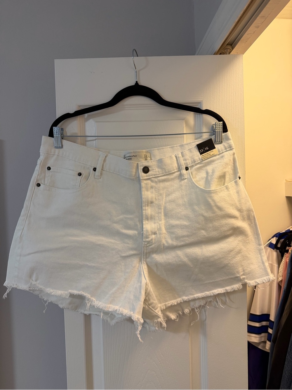 Abercrombie High-Rise White Denim Cutoff Shorts with Frayed Hem- NWT